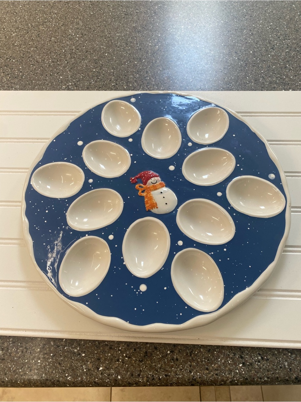 St. Nicholas Square White Snow Days Handpainted Egg Platter